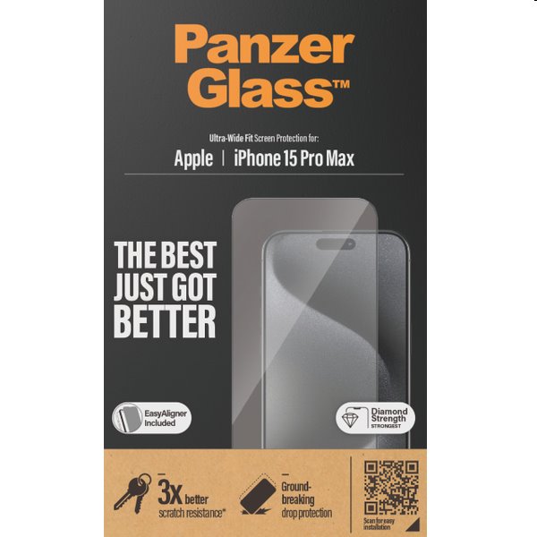 PanzerGlass UWF védőüveg applikátorral Apple iPhone 15 Pro Max számára, fekete