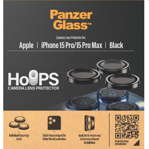 PanzerGlass Védőtok a fényképezőgép lencséjére Hoops Apple iPhone 15 Pro/15 Pro Max számára, fekete