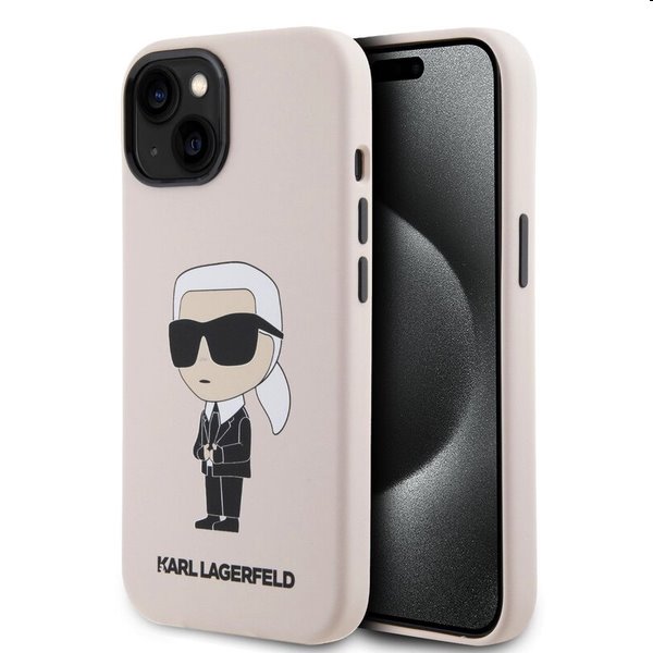Karl Lagerfeld Liquid Silicone Ikonik NFT hátlapi tok Apple iPhone 15 számára, rózsaszín