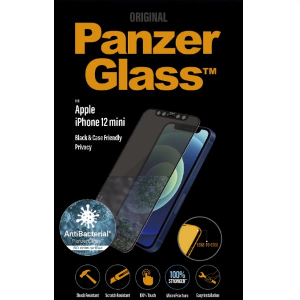 PanzerGlass Case Friendly AB temperált védőüveg privát szűrővel Apple iPhone 12 mini számára, fekete