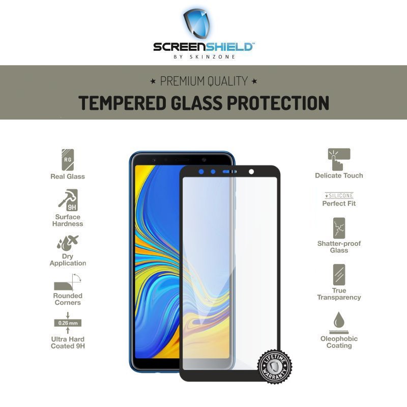 Temperált védőüveg Screenshield 3D Samsung Galaxy A7 2018 - A750F - Full Cover Black - Élettartam garancia