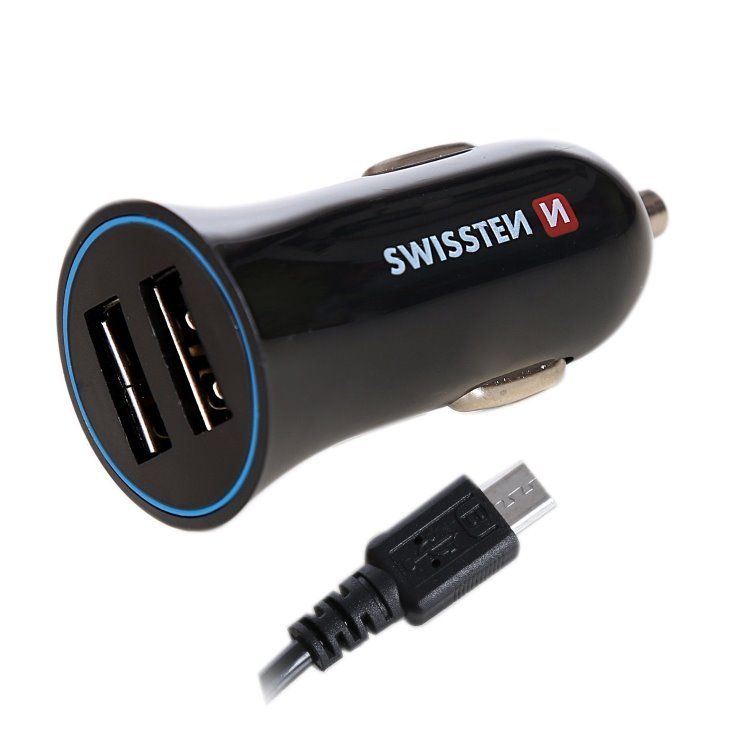 Autós töltő Swissten 2.4A  2x USB + kábel Micro USB Autós töltő Swissten 2.4A  2x USB + kábel Micro USB