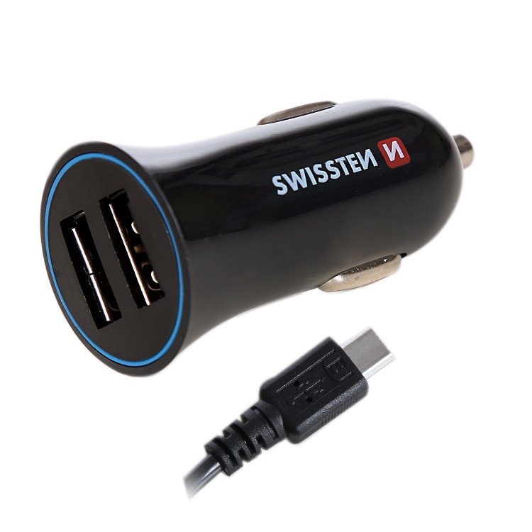Autós töltő Swissten 2.4A 2x USB + kábel USB-C Autós töltő Swissten 2.4A 2x USB + kábel USB-C