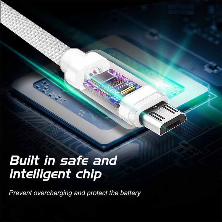 Adatkábel Swissten textilMicro-USB konnektorral és gyorstöltés támogatással 0,2 m, szürke