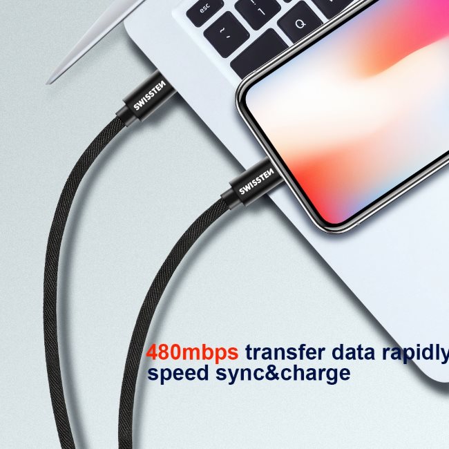 Adatkábel Swissten textil s USB-C + Lightning konnektorral és gyorstöltés támogatással 1,2 m, arany-rózsaszín Adatkábel Swissten textil s USB-C + Lightning konnektorral és gyorstöltés támogatással 1,2 m, arany-rózsaszín