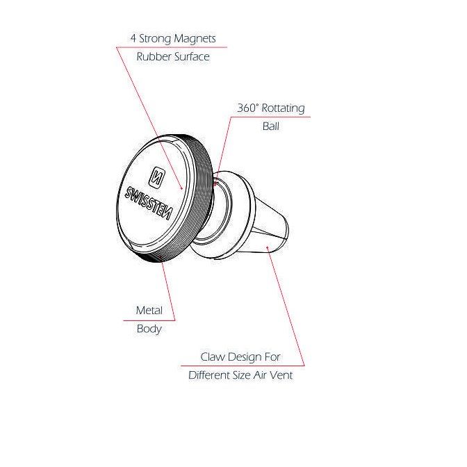 Mágneses tartó Swissten S-Grip M9 szellőzőbe, Silver Mágneses tartó Swissten S-Grip M9 szellőzőbe, Silver