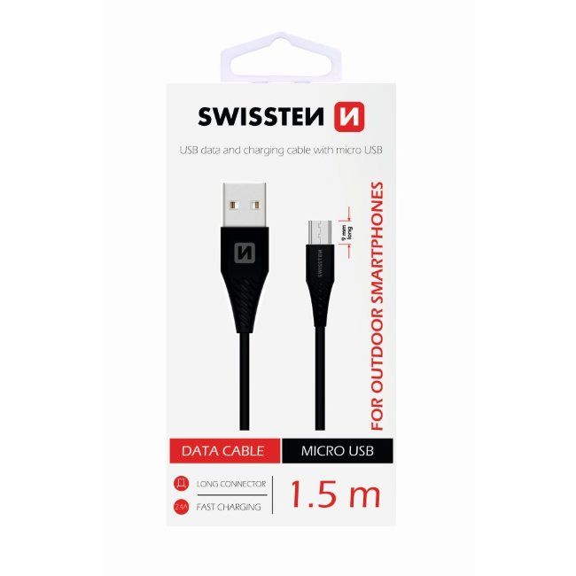 Adatkábel Swissten meghosszabbított Micro-USB konnektorral, ellenálló telefonhoz, fekete Adatkábel Swissten meghosszabbított Micro-USB konnektorral, ellenálló telefonhoz, fekete