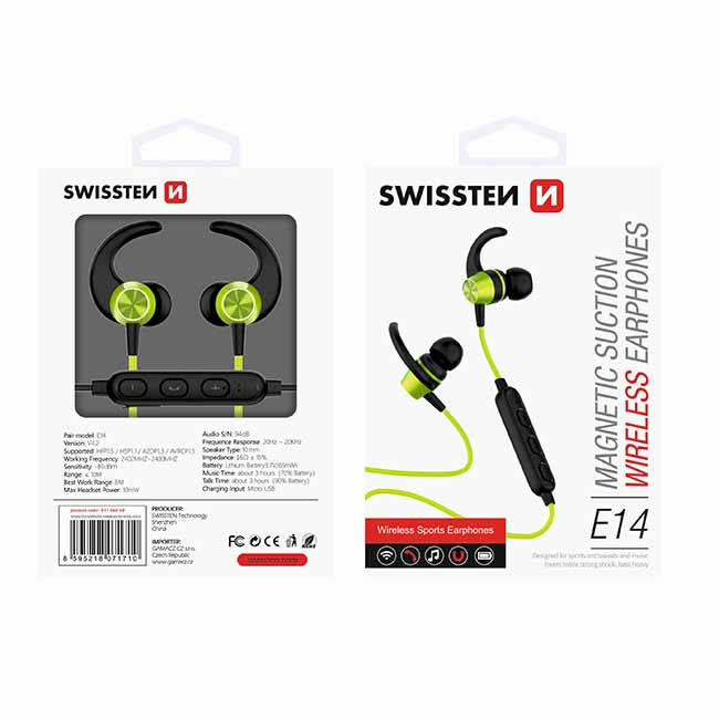 Bluetooth fejhallgató Swissten Active, lime