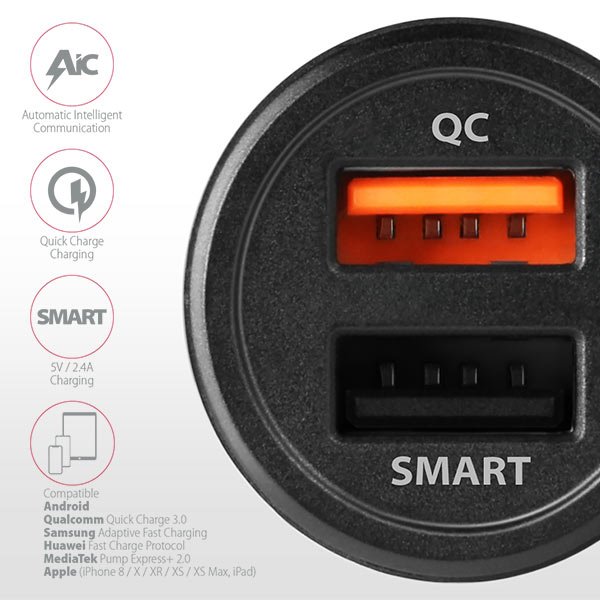 Autós töltő AXAGON PWC-QC5 QuickCharge 3.0 - 31W, Fekete Autós töltő AXAGON PWC-QC5 QuickCharge 3.0 - 31W, Fekete