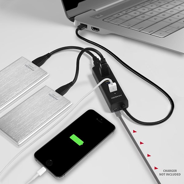 AXAGON HUE-S2BL 4x USB 3.0 hub gyorstöltés támogatással