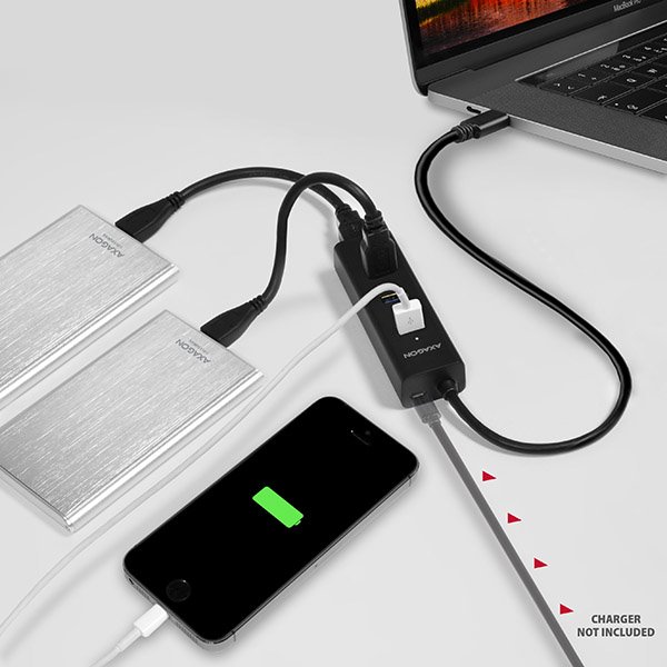 AXAGON HUE-S2C 4x USB 3.0 hub gyorstöltés támogatással