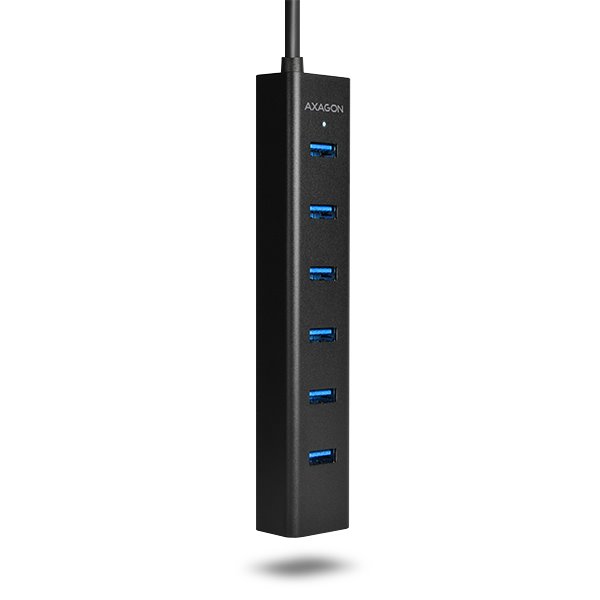 AXAGON HUE-SA7BP 7x USB 3.0 hub gyorstöltés támogatással, Fekete