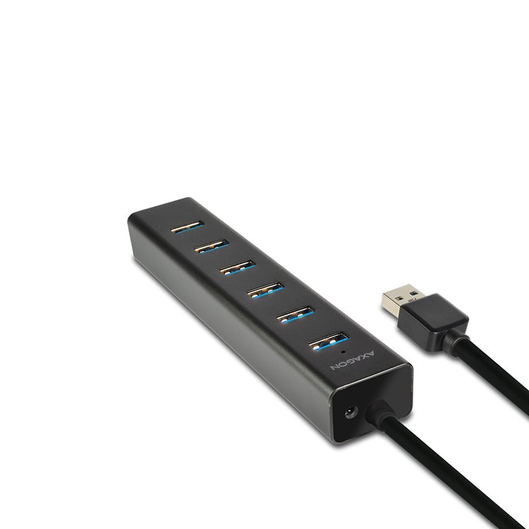 AXAGON HUE-SA7BP 7x USB 3.0 hub gyorstöltés támogatással, Fekete