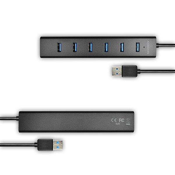 AXAGON HUE-SA7BP 7x USB 3.0 hub gyorstöltés támogatással, Fekete