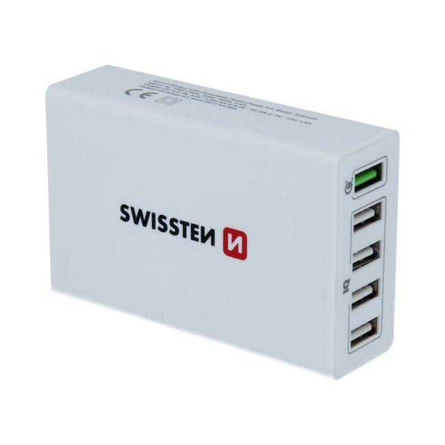 Gyorstöltés Swissten Smart IC 50W támogatással QuickCharge 3.0 és 5 USB konektorral, fehér Gyorstöltés Swissten Smart IC 50W támogatással QuickCharge 3.0 és 5 USB konektorral, fehér