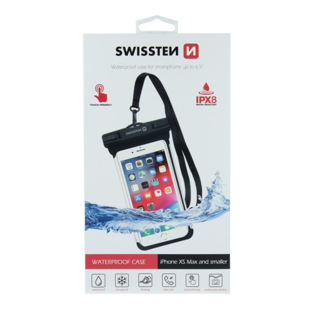 Swissten univerzális vízálló tok okostelefonhoz, IPX8, fekete
