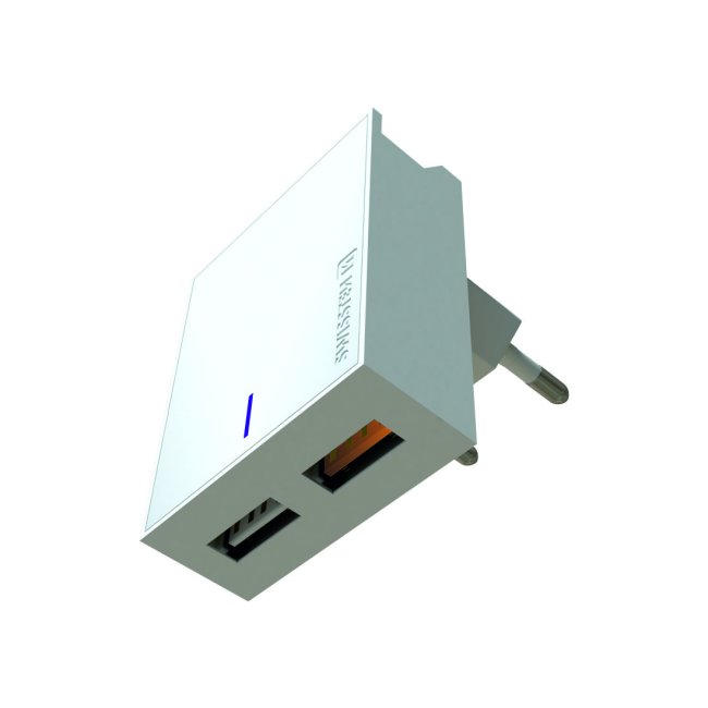 Gyorstöltés Swissten Qualcomm töltő 3.0 s 2 USB konektorral, 23W, fehér