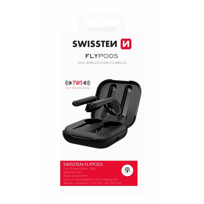 Bluetooth TWS fülhallgató Swissten Flypods, fekete