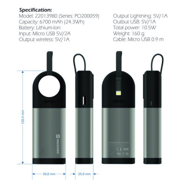 Swissten 2in1 Powerbank MFi Apple Watch számára, 6700 mAh Swissten 2in1 Powerbank MFi Apple Watch számára, 6700 mAh