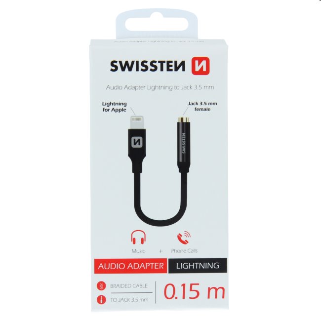 Audio adaptér Swissten Lightning/Jack (samica) 0.15m, fekete