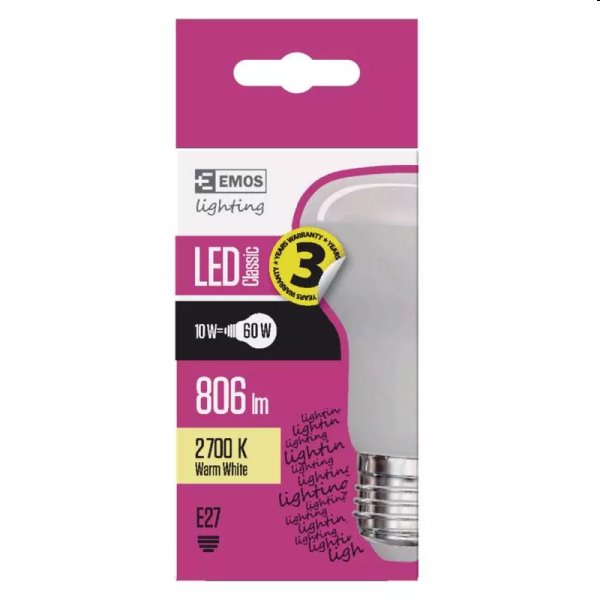 EMOS LED Izzó Classic R63 10W E27, meleg fehér