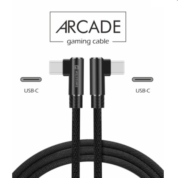 Adatkábel Swissten USB-C/USB-C textil, gyorstöltés támogatással, fekete