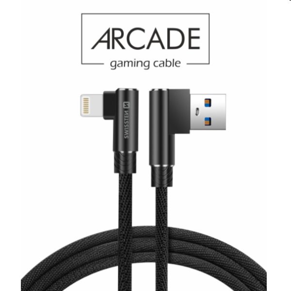 Adatkábel Swissten USB/LIGHTNING textil, gyorstöltés támogatással, fekete Adatkábel Swissten USB/LIGHTNING textil, gyorstöltés támogatással, fekete