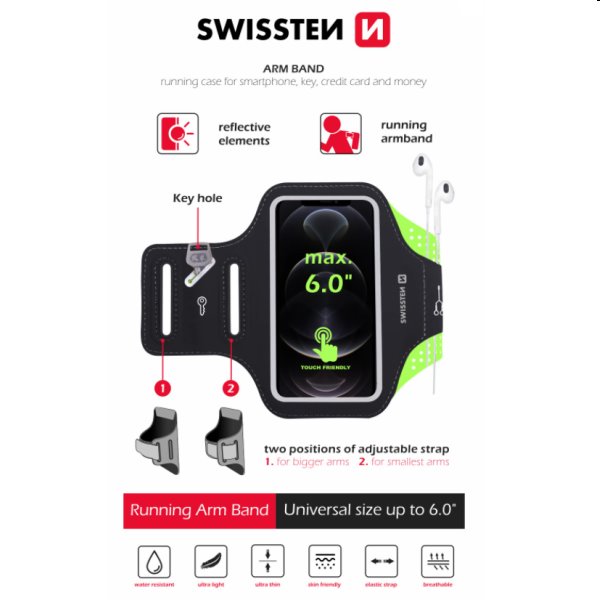 Sport Tok Swissten Armband 6", fekete
