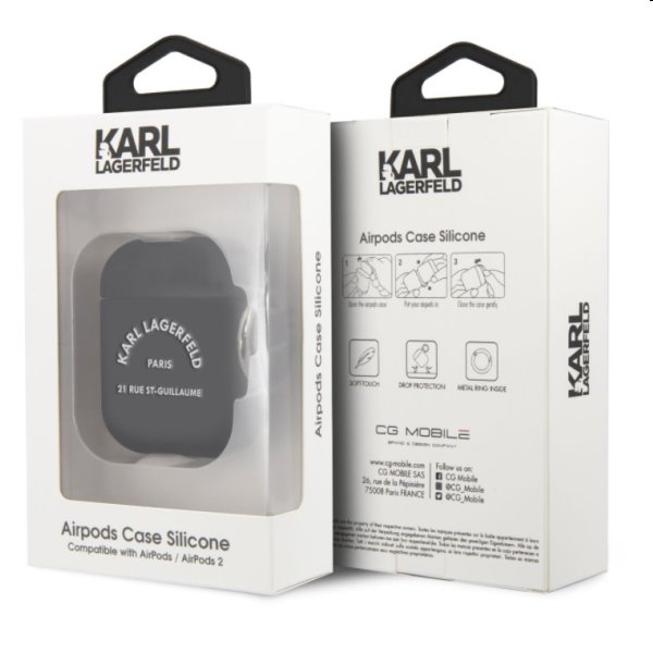 Karl Lagerfeld Rue St Guillaume szilikon tok for Apple AirPods 1/2, fekete Karl Lagerfeld Rue St Guillaume szilikon tok for Apple AirPods 1/2, fekete