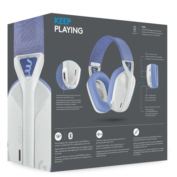 Gamer fejhallgató Logitech G435 Lightspeed Vezeték nélküli Bluetooth Játékos Fejhallgató, fehér