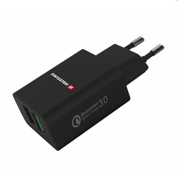 Töltő Swissten 2x USB QC 3.0 + USB 23W, fekete