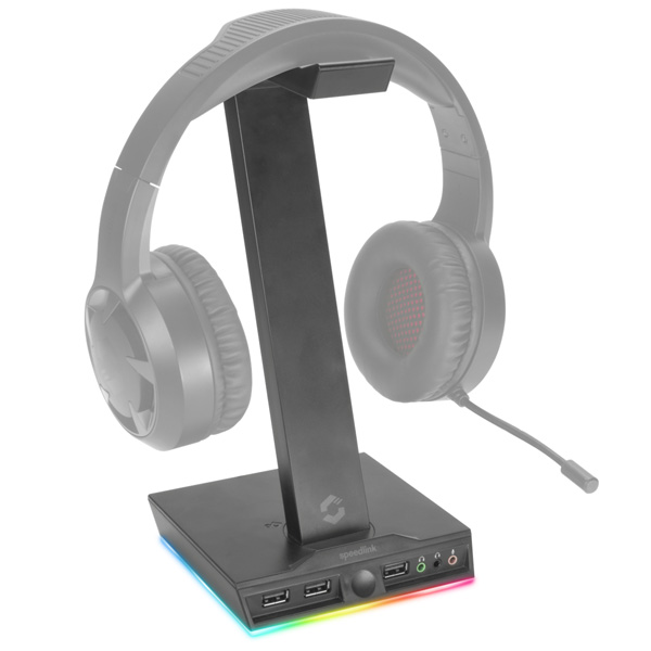 Speedlink Excello Illuminated Fejhallgató állvány, 3-Port USB 2.0 Hub, integrated Soundcard, Fekete Speedlink Excello Illuminated Fejhallgató állvány, 3-Port USB 2.0 Hub, integrated Soundcard, Fekete