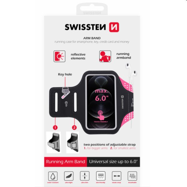 Sportos tok Swissten Armband 6", rózsaszín