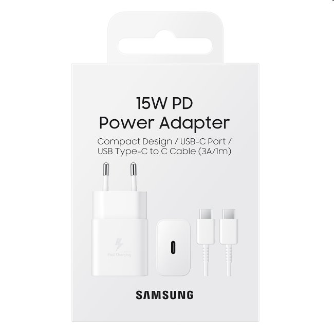 Gyorstöltő Samsung 15W USB-C kábellel, fehér