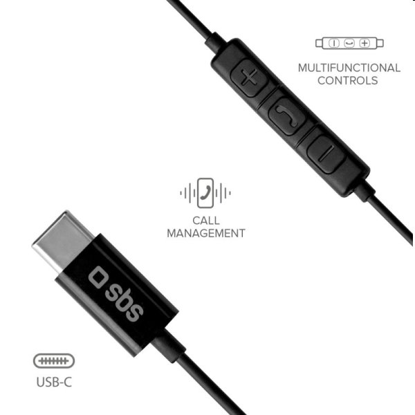 SBS Fülhallgató Studio Mix 100C mikrofonnal és USB-C csatlakozóval, fekete