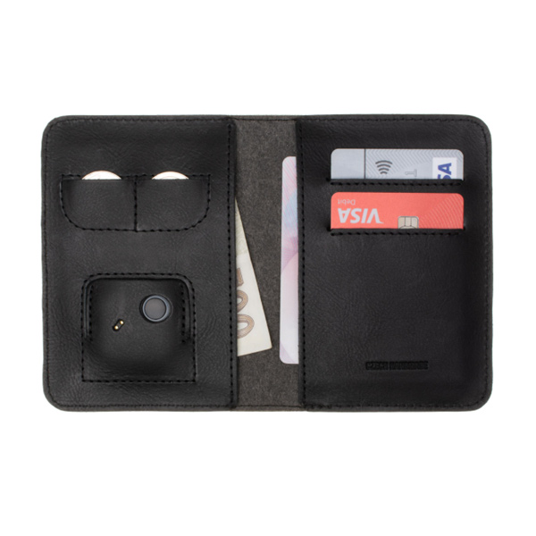 FIXED Smile XL Bőr pénztárca smart trackerrel, fekete