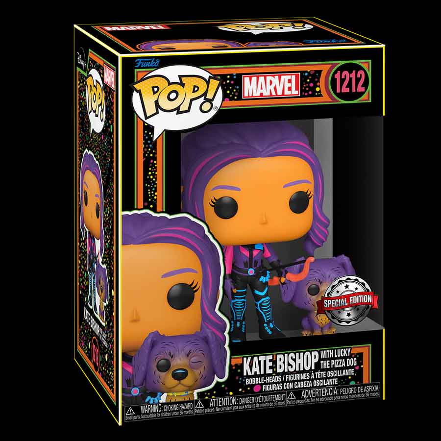 POP! Kate Bishop with Lucky the Pizza Dog Blacklight - Hawkeye (Marvel) Special Kiadás