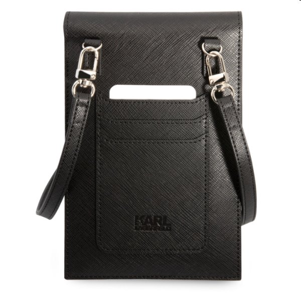 Karl Lagerfeld Saffiano Metal Ikonik Wallet Phone Bag táska, Fekete