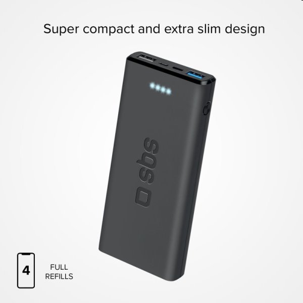 SBS Powerbank 10000 mAh, 2x USB, 2,1 A, fekete