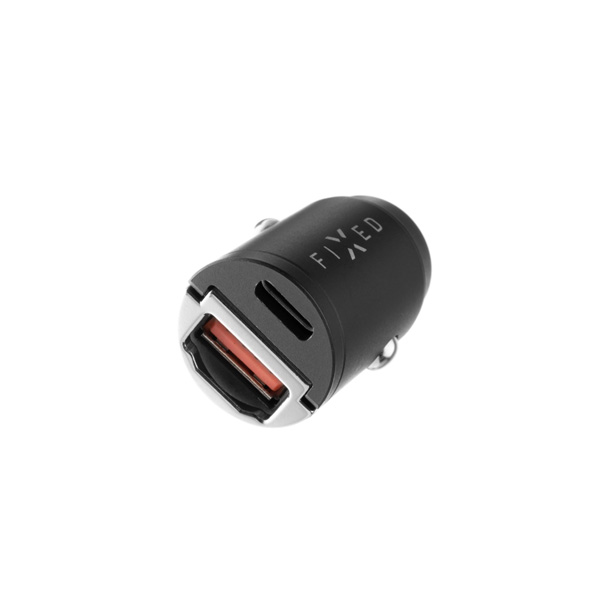 FIXED Autós töltő USB-C és USB-A, PD, QC 3.0, 30 W, fekete