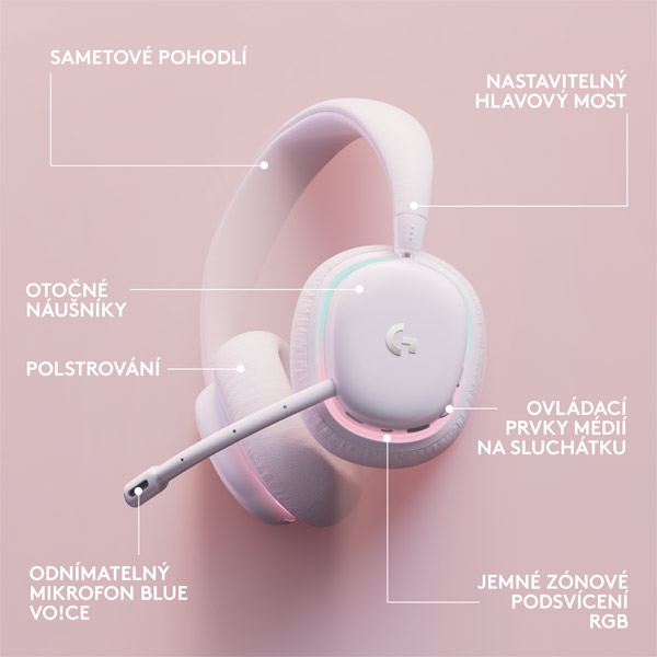 Vezeték nélküli gamer fülhallgató Logitech Aurora G735 (Aurora Collection), fehér