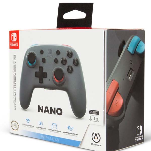 PowerA Nano Enhanced Vezeték nélküli vezérlő Nintendo Switch számára, szürke Neon kék piros