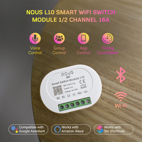 Nous Smart WiFi 1/2 csatornás kapcsolómodul 16A L10