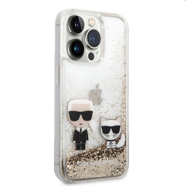 Tok Karl Lagerfeld Liquid Glitter Karl and Choupette for iPhone 14 Pro, gold