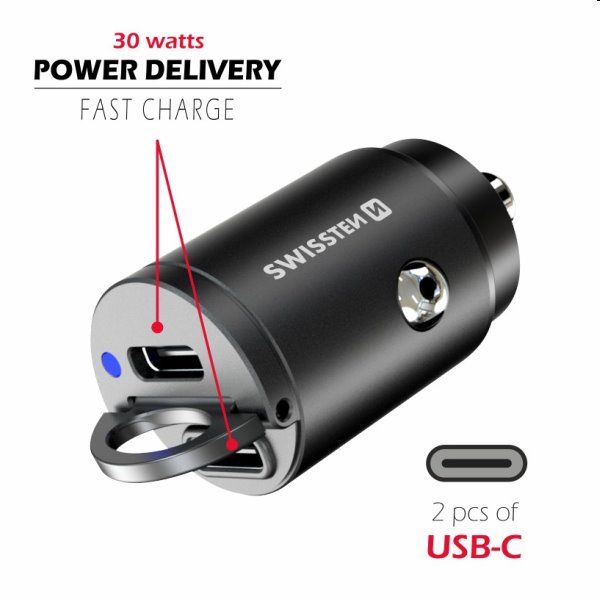 CL nano adapter Swissten Power Delivery 2x USB-C 30W 30 W, fekete CL nano adapter Swissten Power Delivery 2x USB-C 30W 30 W, fekete