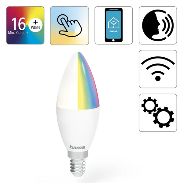 Hama SMART WiFi LED izzó, E14, 5,5 W, RGBW, szabályozható
