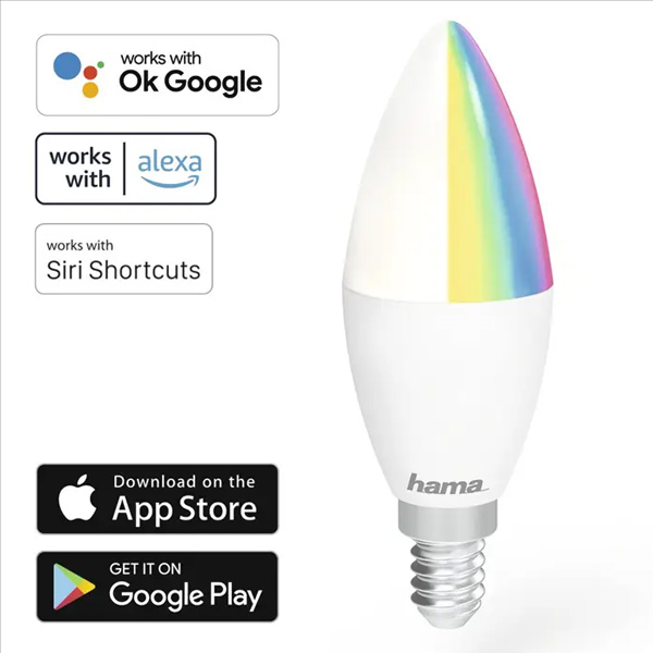 Hama SMART WiFi LED izzó, E14, 5,5 W, RGBW, szabályozható