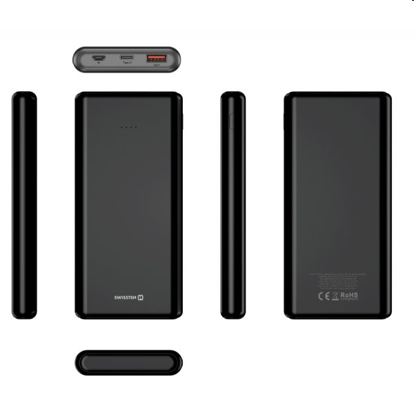 Swissten Power Line Powerbank 10 000 mAh 20W, PD, fekete Swissten Power Line Powerbank 10 000 mAh 20W, PD, fekete