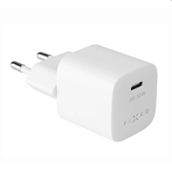 FIXED Set mini Hálózati töltő USB-C kimenettel és USB-C/USB-C kábel 1m, PD, 30W, fehér