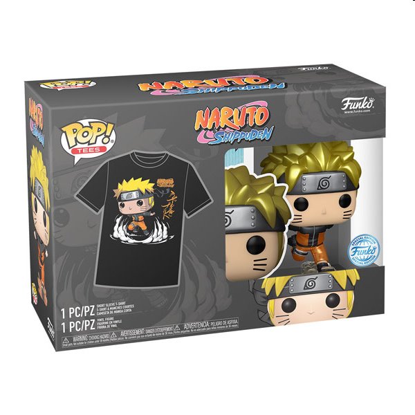 Funko POP! & Tee Póló (méret M) és Figura készlet Naruto Running (Metallic) (Naruto)
